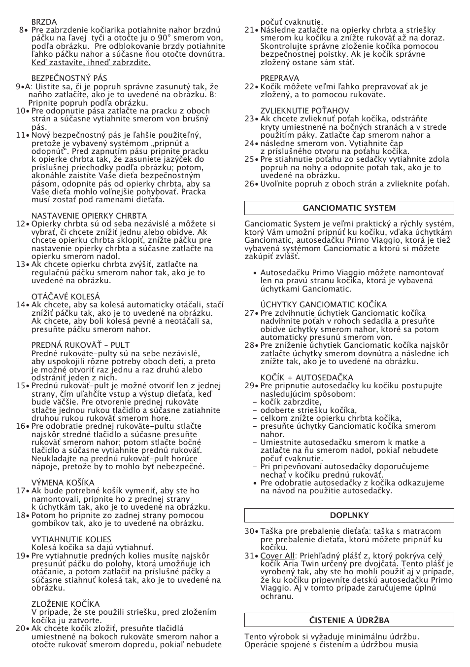 Peg-Perego Aria Twin 60-40 FI000703I85 User Manual | Page 34 / 52