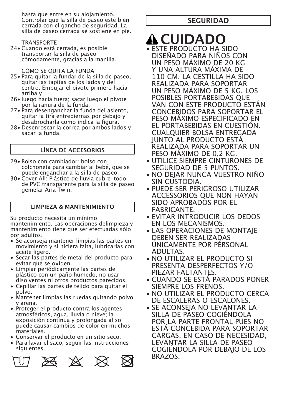 Cuidado | Peg-Perego Aria Twin User Manual | Page 22 / 48