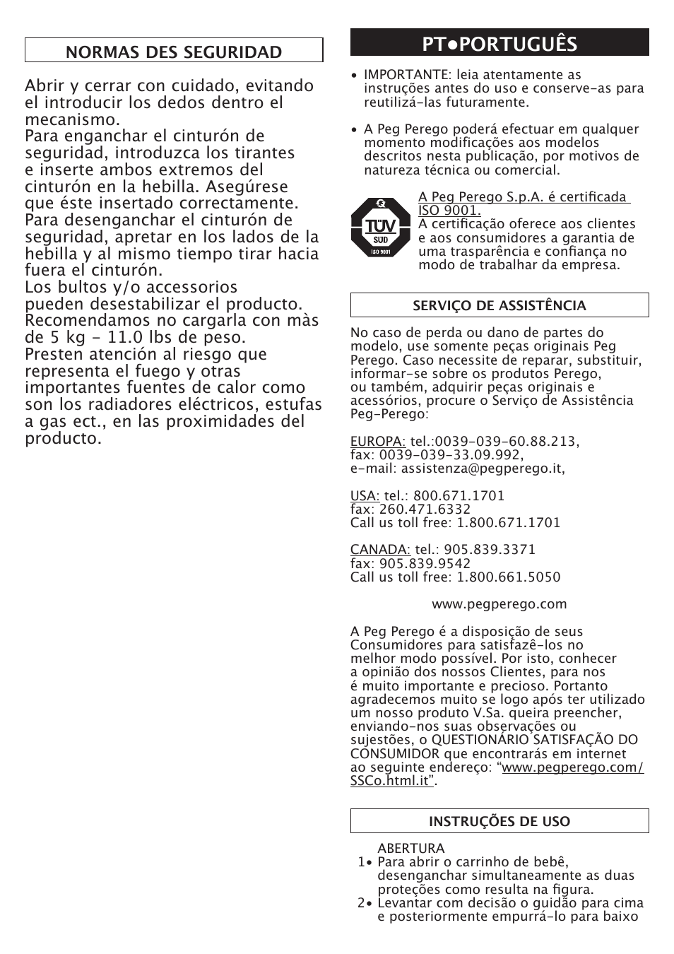 Pt•português | Peg-Perego Aria Twin User Manual | Page 23 / 48