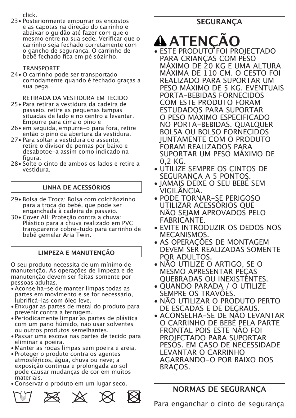 Atenção | Peg-Perego Aria Twin User Manual | Page 25 / 48