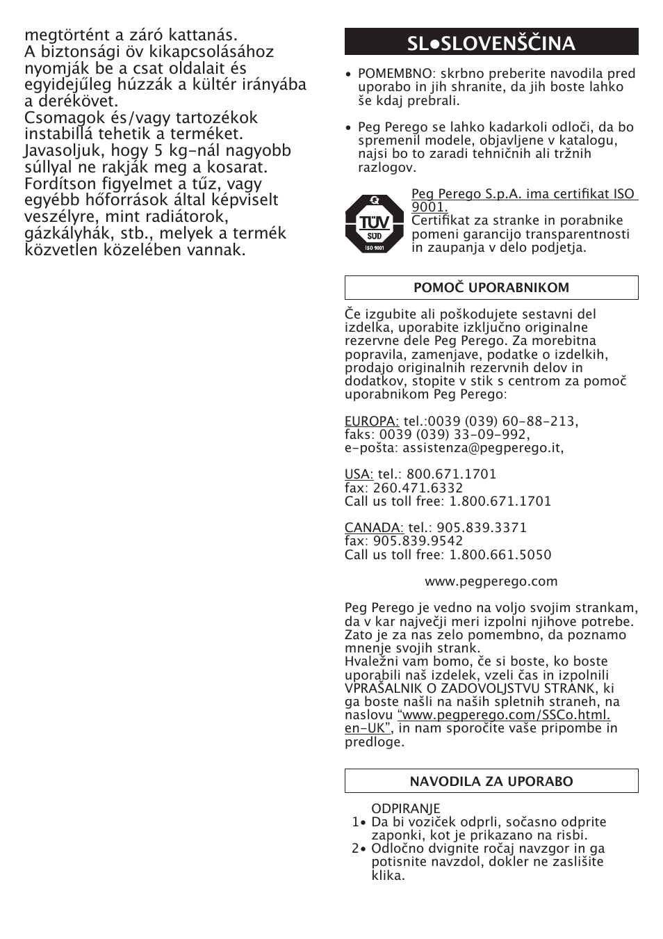 Sl•slovenščina | Peg-Perego Aria Twin User Manual | Page 32 / 48