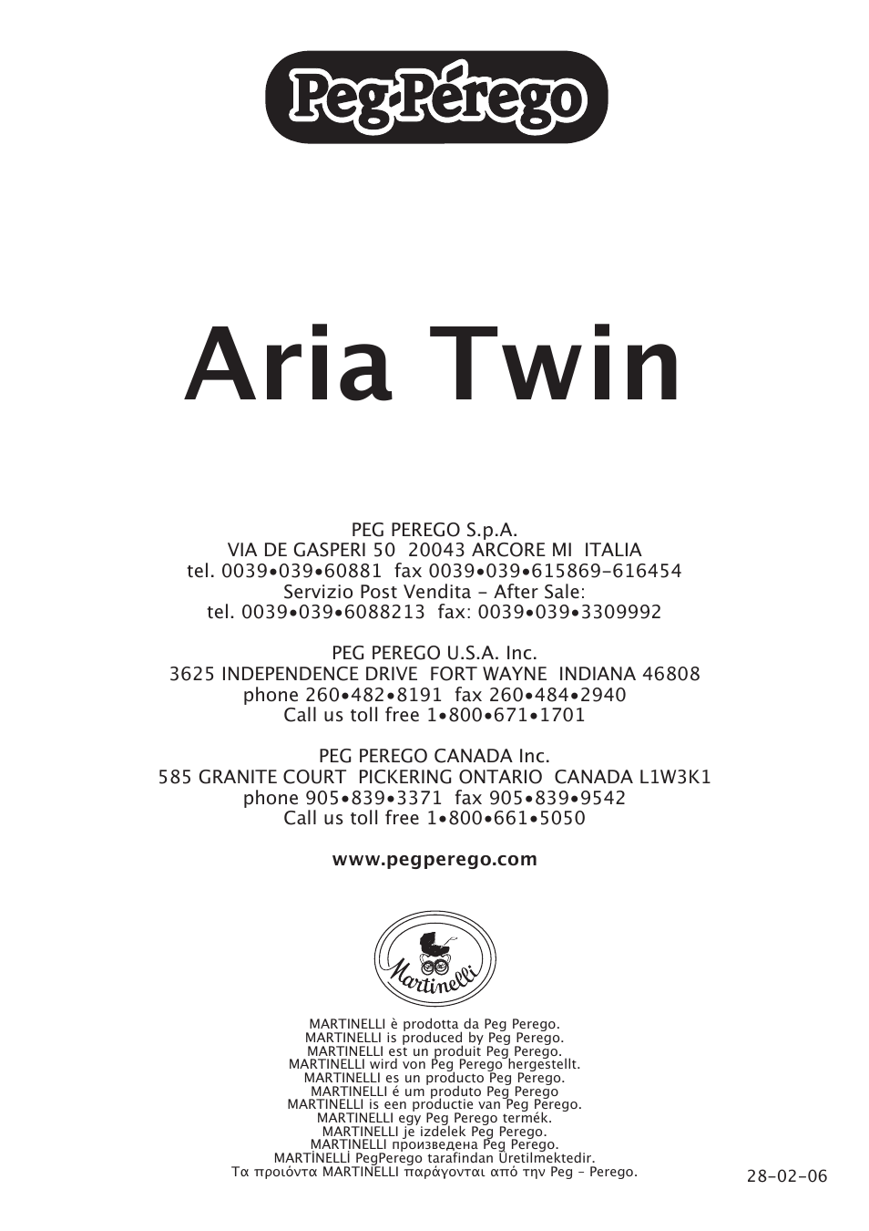 Aria twin | Peg-Perego Aria Twin User Manual | Page 48 / 48