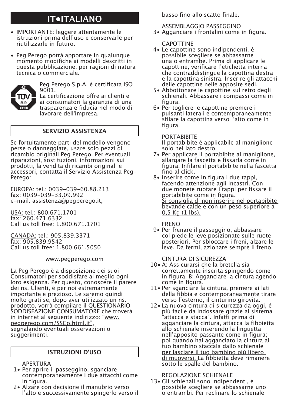 It•italiano | Peg-Perego Aria Twin User Manual | Page 9 / 48