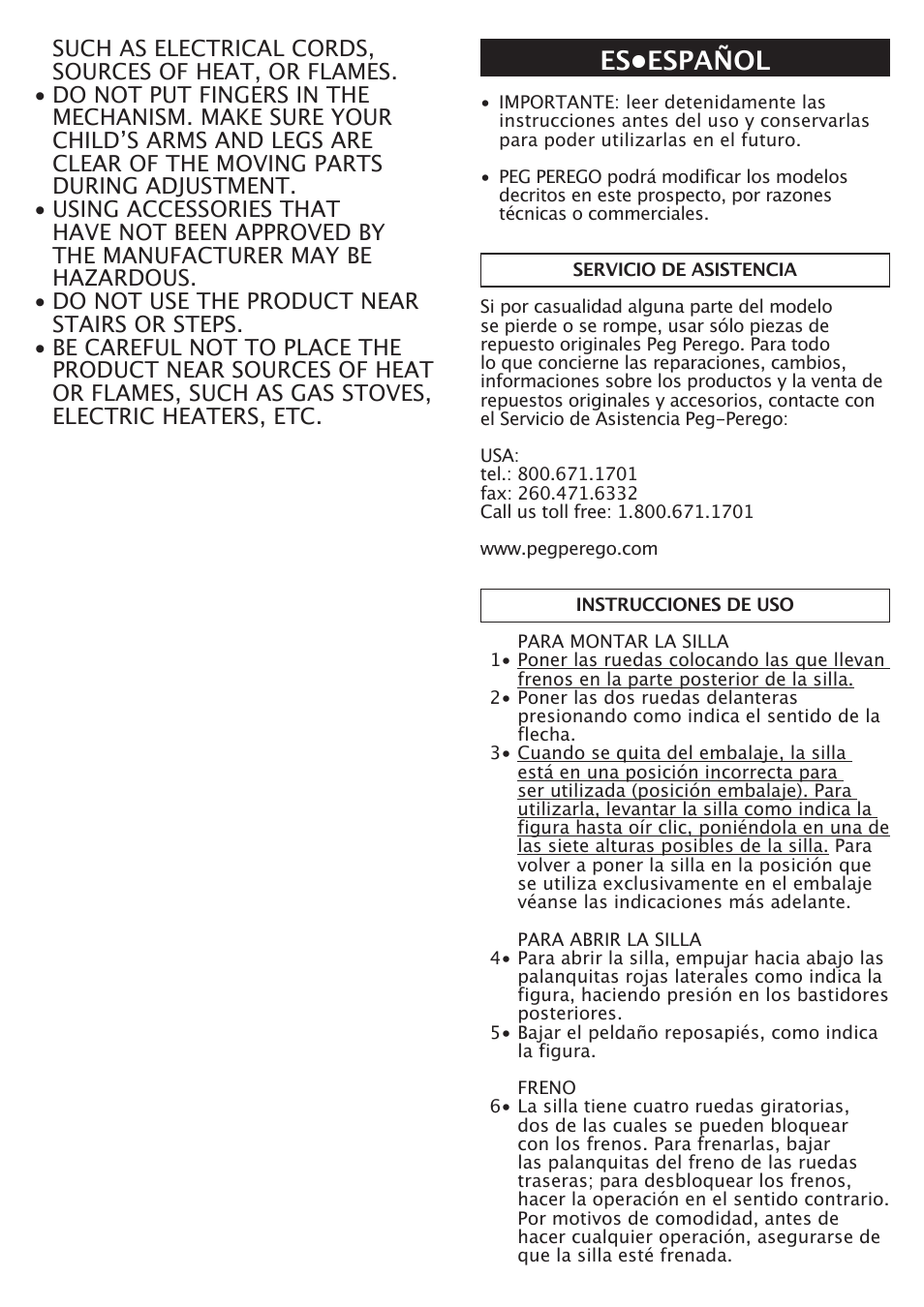 Es•español | Peg-Perego FINA0601I60 User Manual | Page 10 / 16
