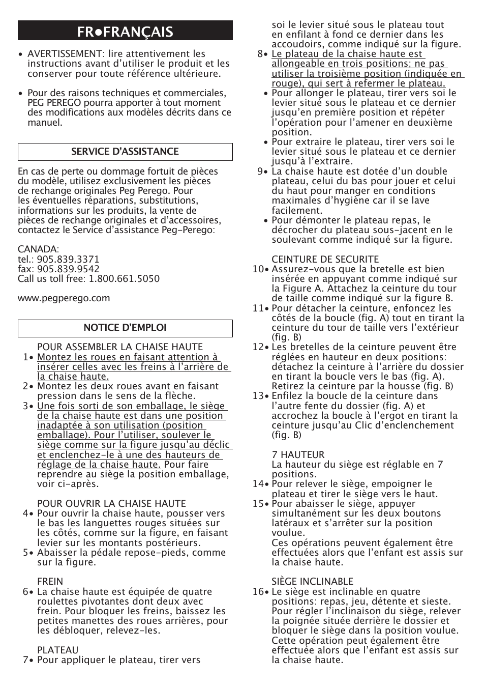 Fr•français | Peg-Perego FINA0601I60 User Manual | Page 13 / 16