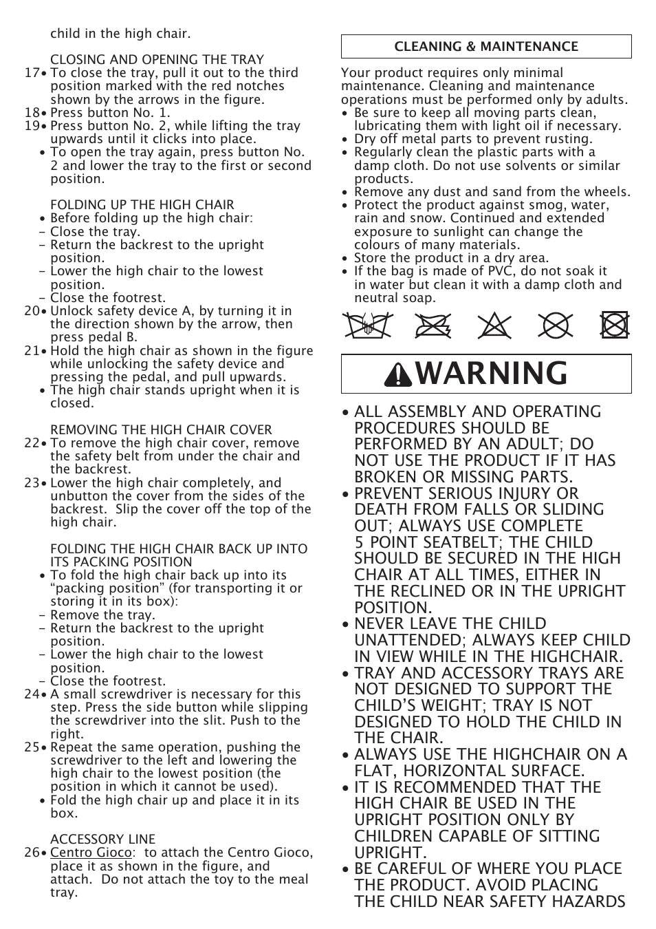 Warning | Peg-Perego FINA0601I60 User Manual | Page 9 / 16