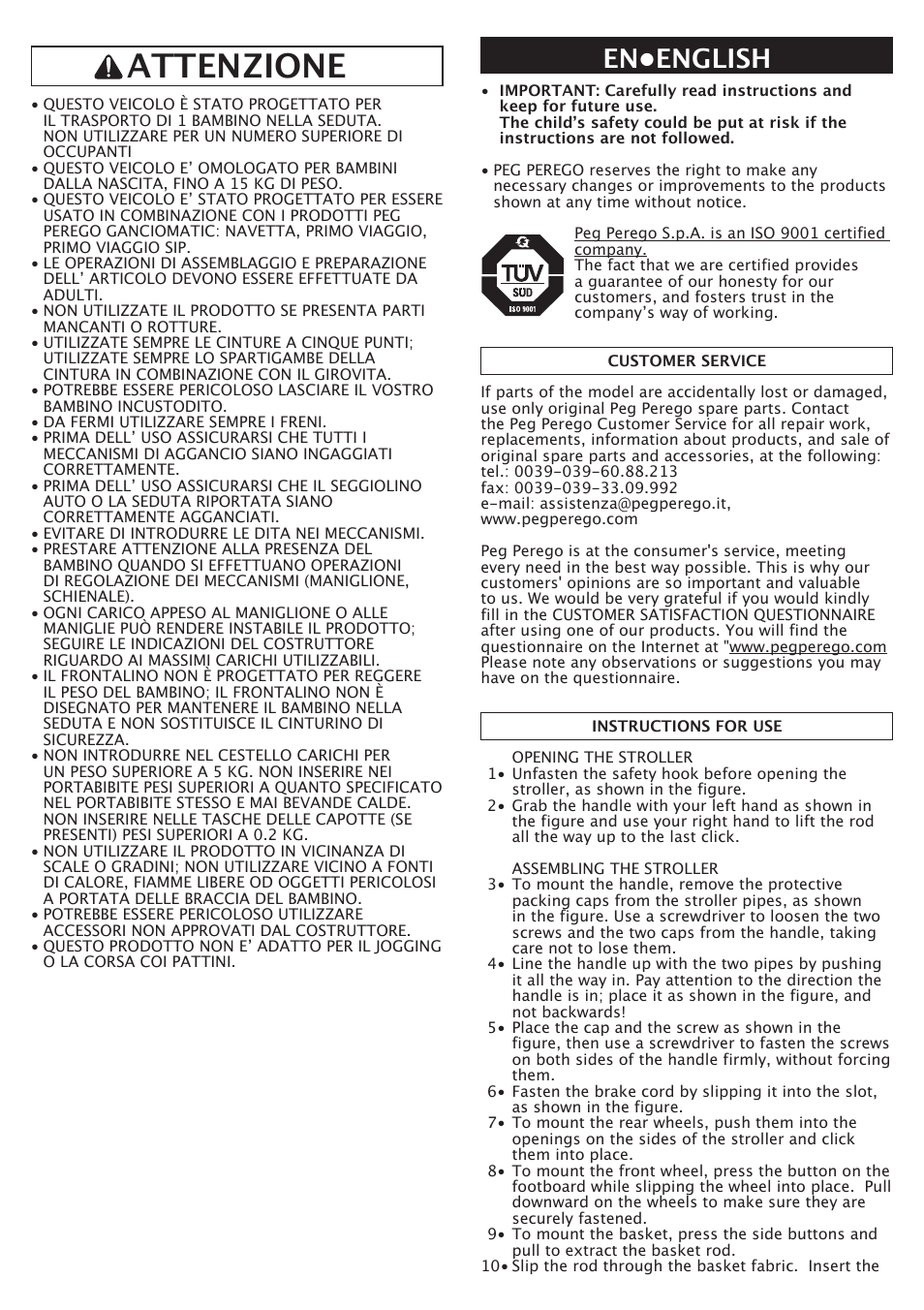 Attenzione, En•english | Peg-Perego GT3 User Manual | Page 18 / 76