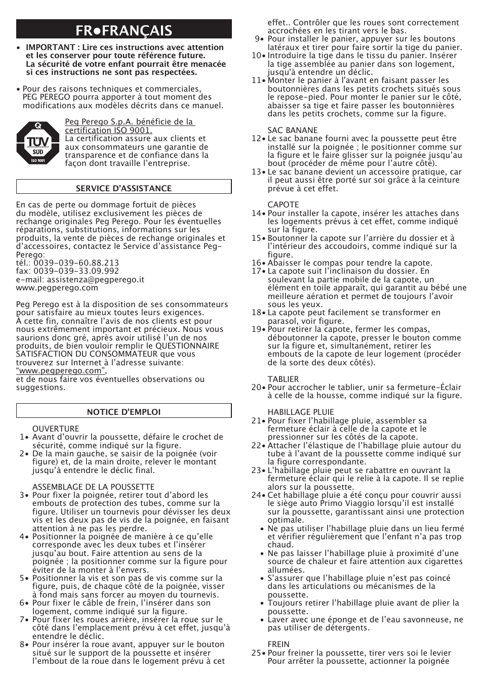 Fr•français | Peg-Perego GT3 User Manual | Page 22 / 76