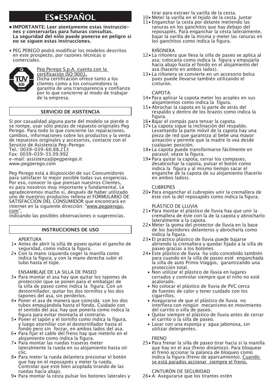 Es•español | Peg-Perego GT3 User Manual | Page 30 / 76