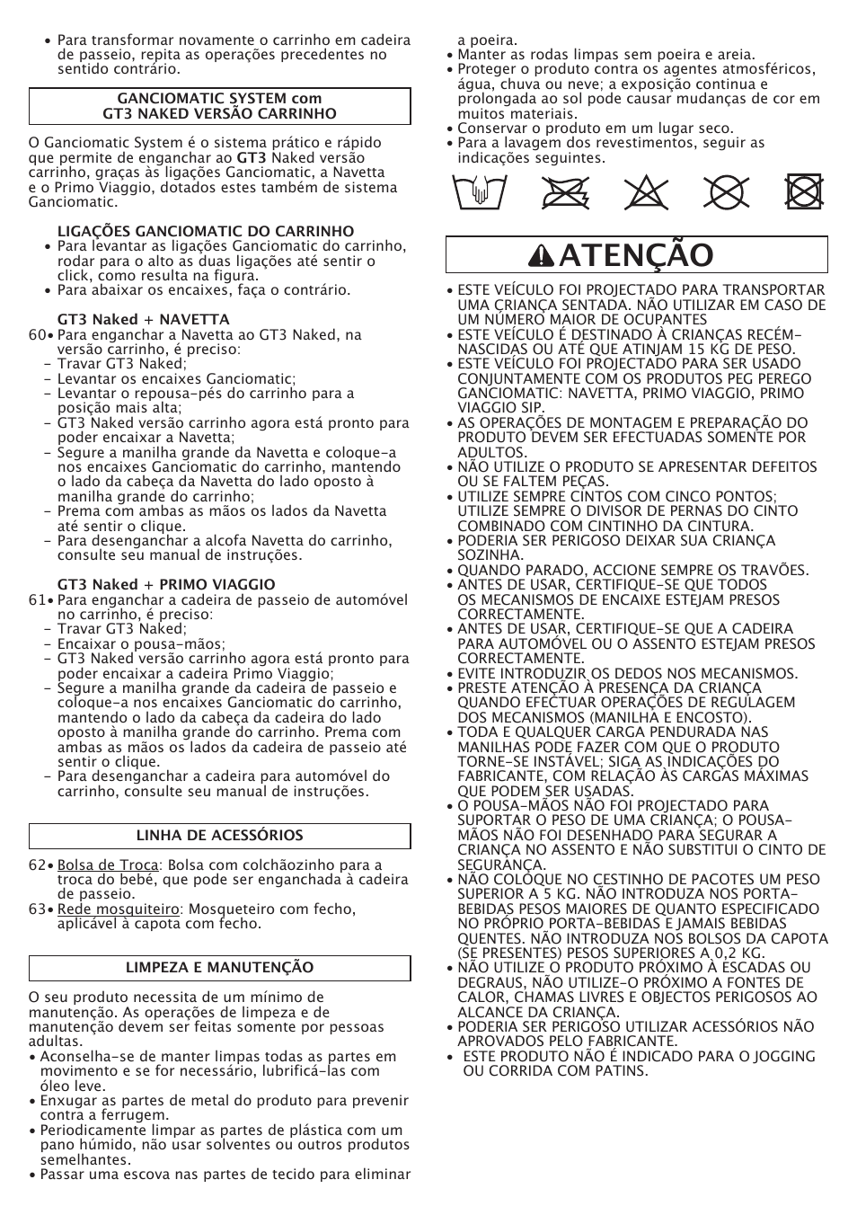 Atenção | Peg-Perego GT3 User Manual | Page 36 / 76