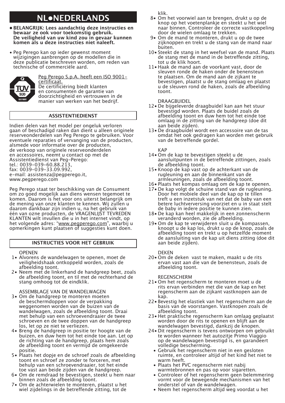 Nl•nederlands | Peg-Perego GT3 User Manual | Page 37 / 76