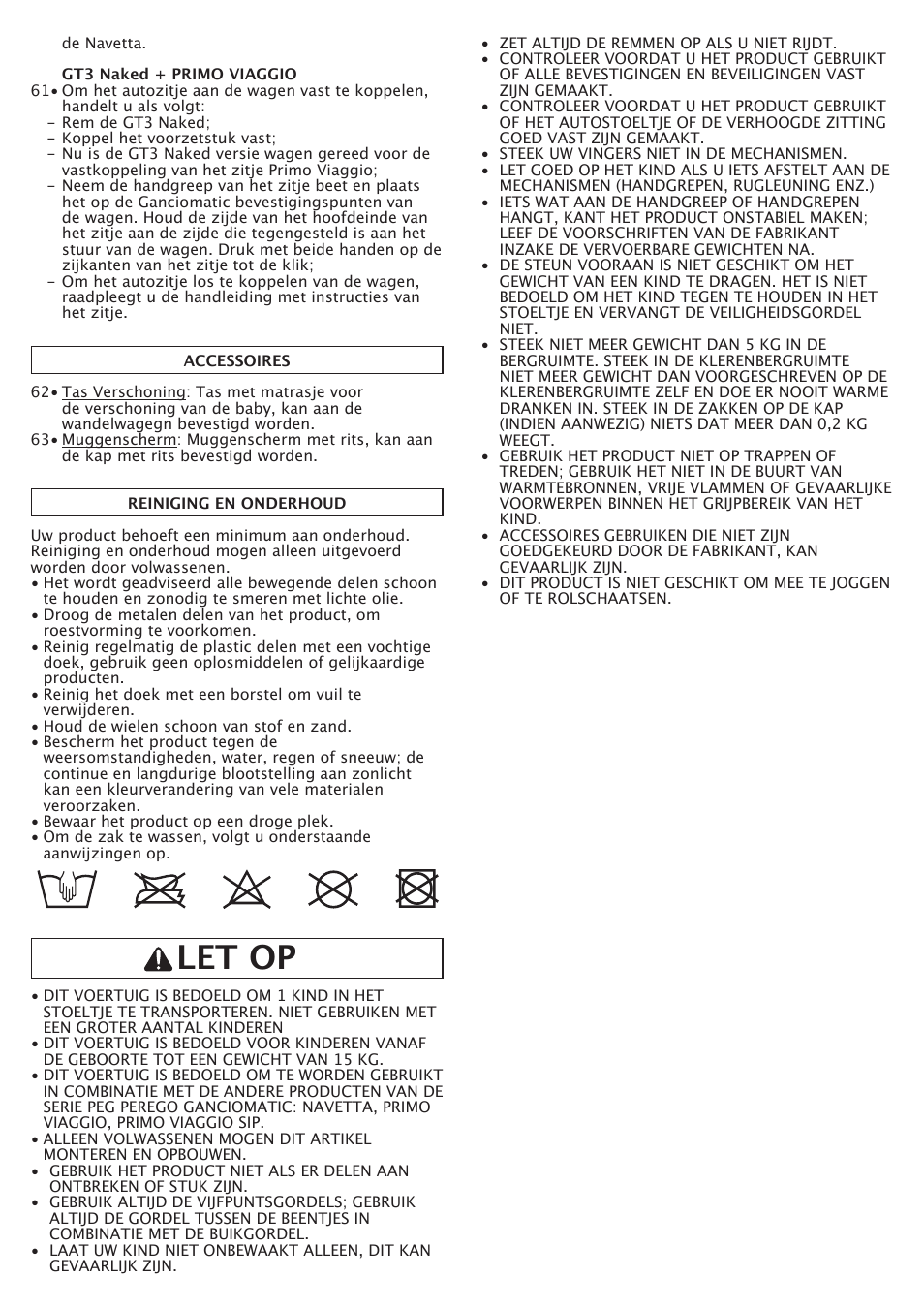 Let op | Peg-Perego GT3 User Manual | Page 40 / 76