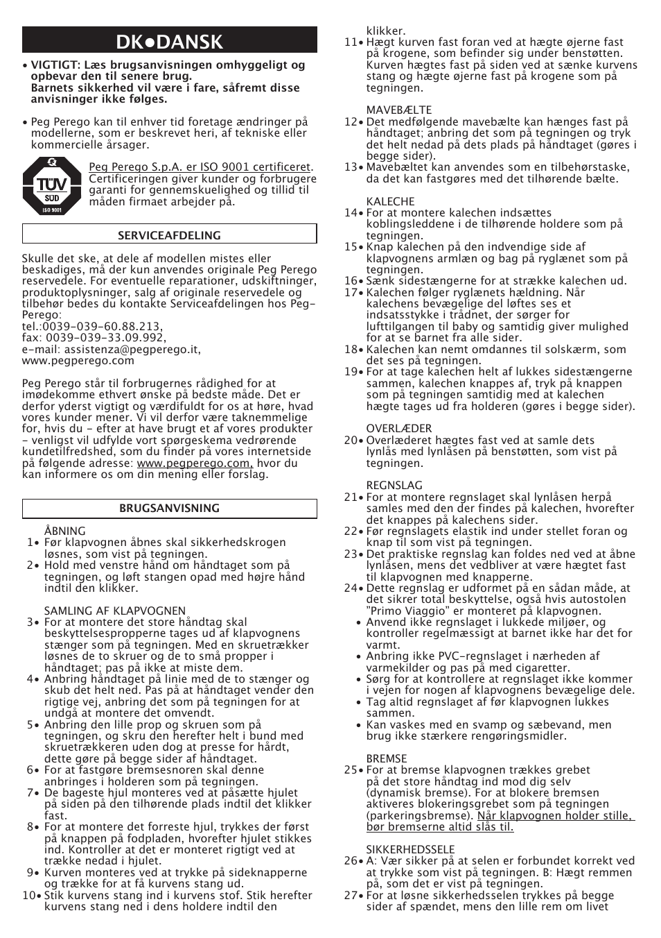 Dk•dansk | Peg-Perego GT3 User Manual | Page 41 / 76