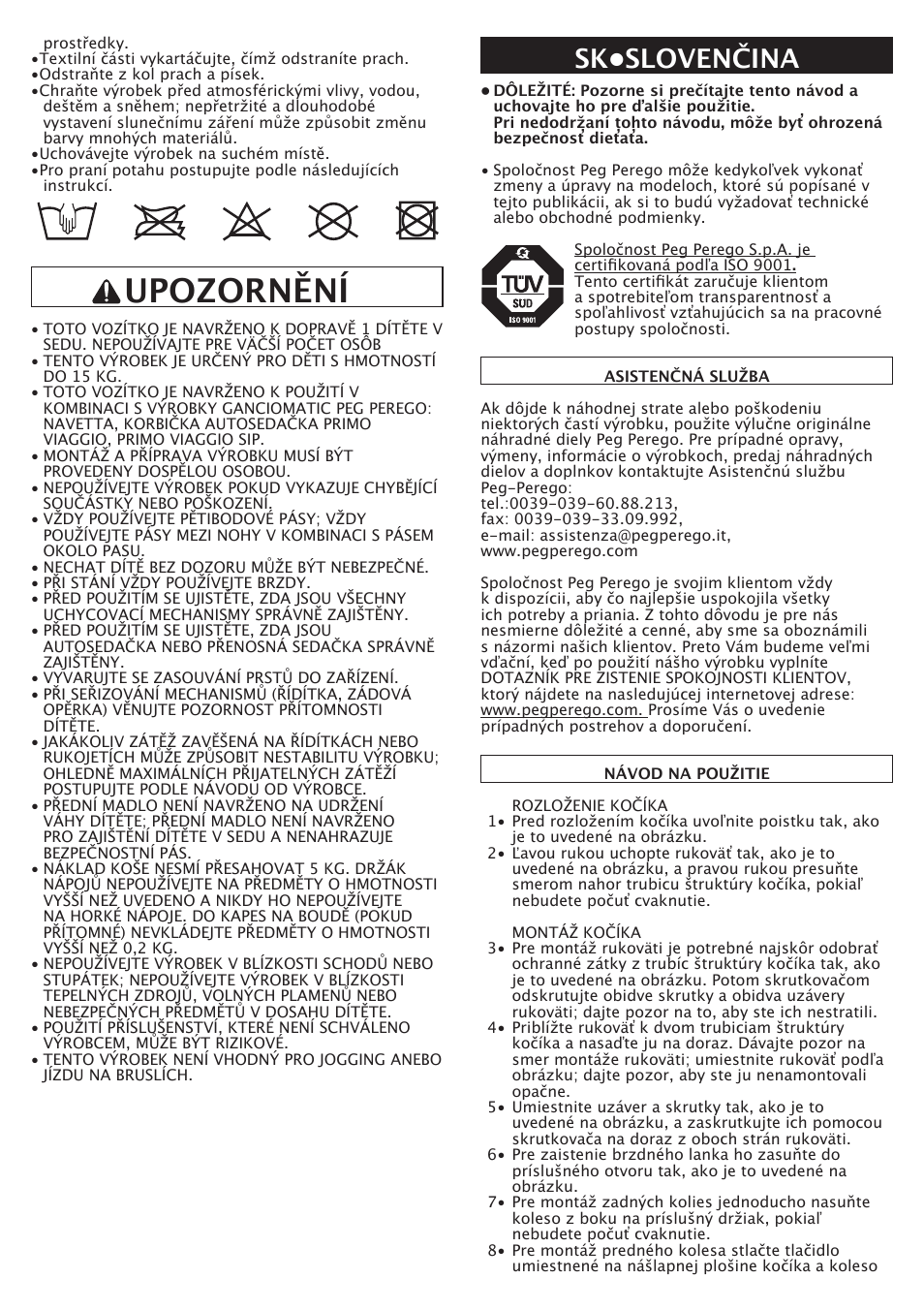 Upozornění, Sk•slovenčina | Peg-Perego GT3 User Manual | Page 51 / 76