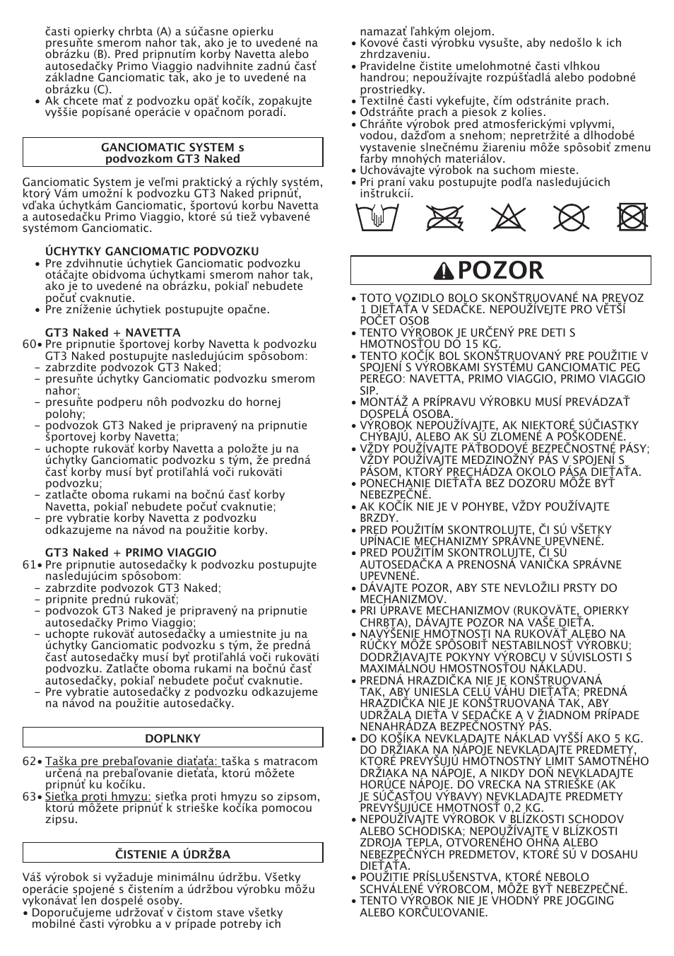 Pozor | Peg-Perego GT3 User Manual | Page 54 / 76