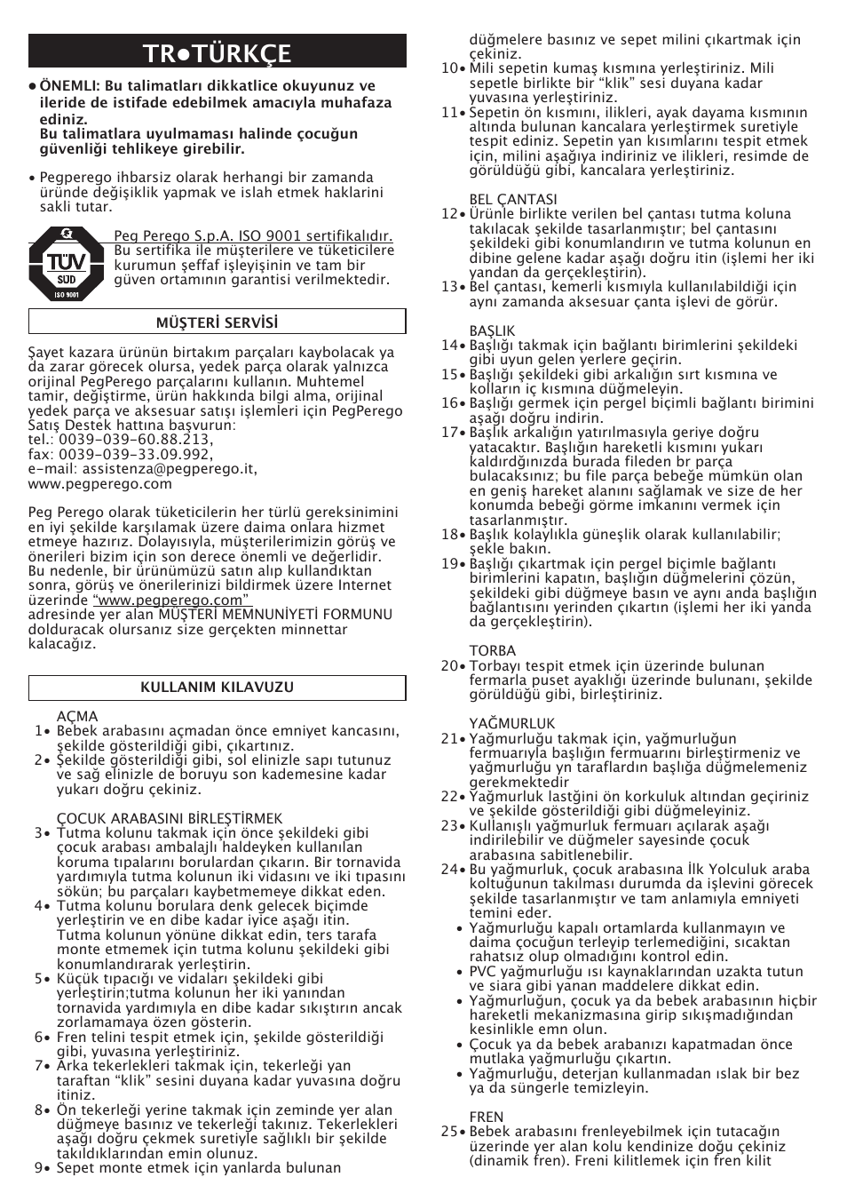 Tr•türkçe | Peg-Perego GT3 User Manual | Page 66 / 76