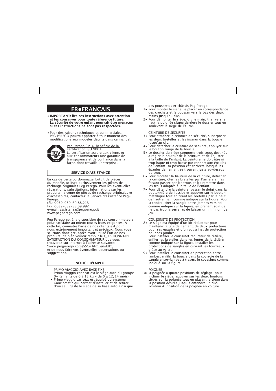 Fr•français | Peg-Perego Base Fissa User Manual | Page 17 / 68