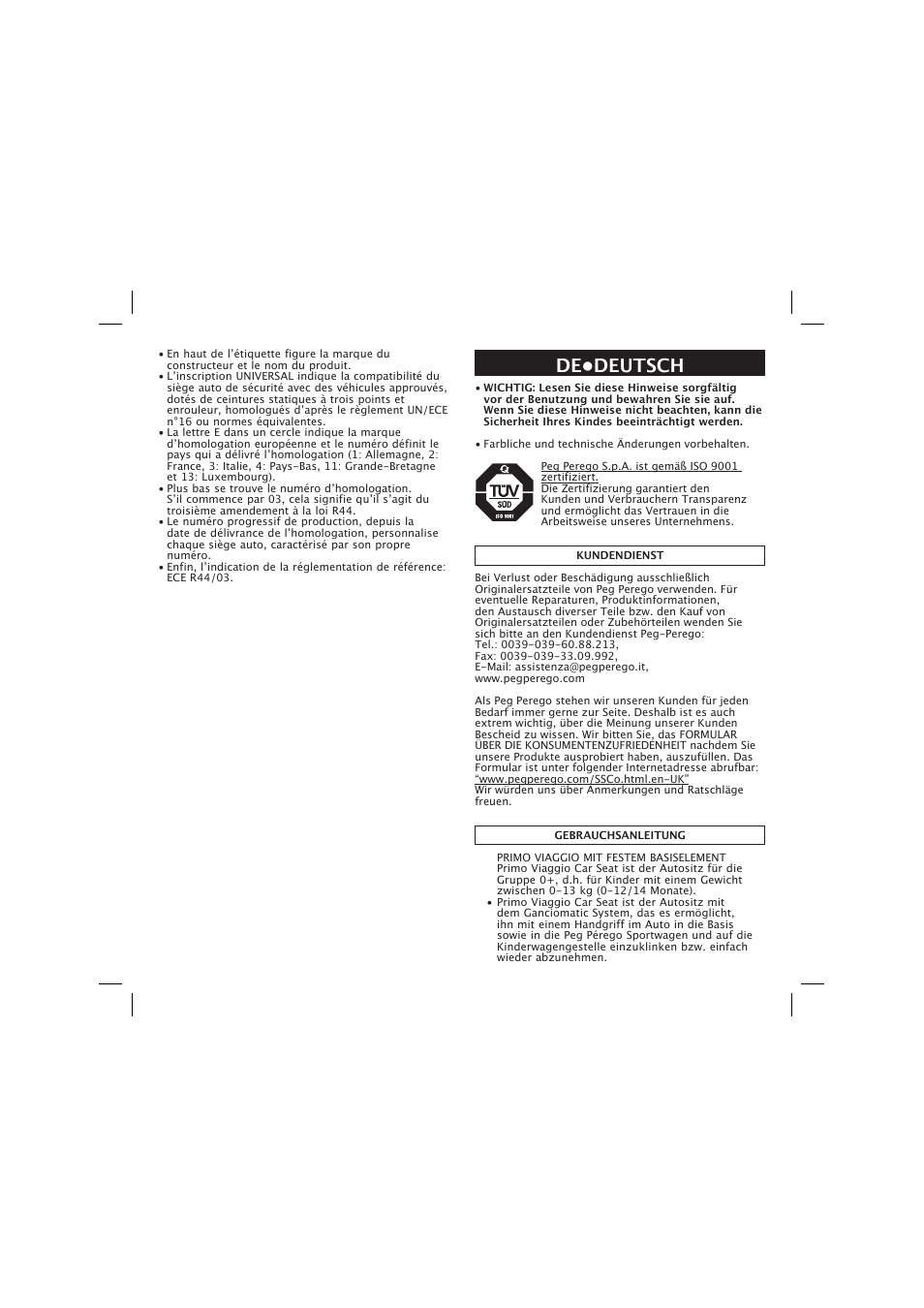 De•deutsch | Peg-Perego Base Fissa User Manual | Page 20 / 68