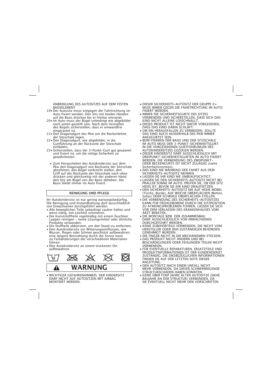 Warnung | Peg-Perego Base Fissa User Manual | Page 22 / 68