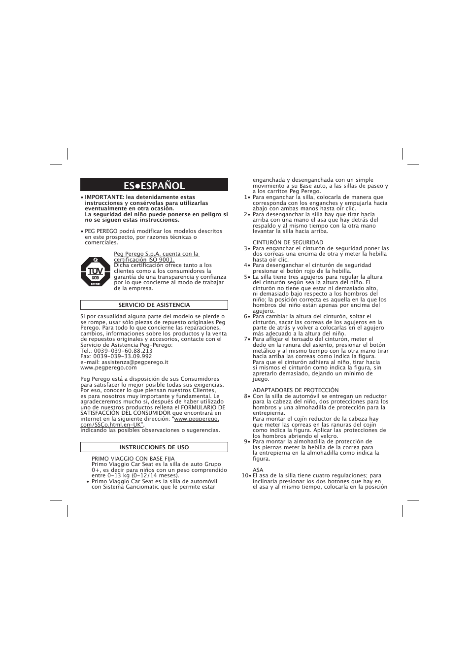 Es•español | Peg-Perego Base Fissa User Manual | Page 24 / 68