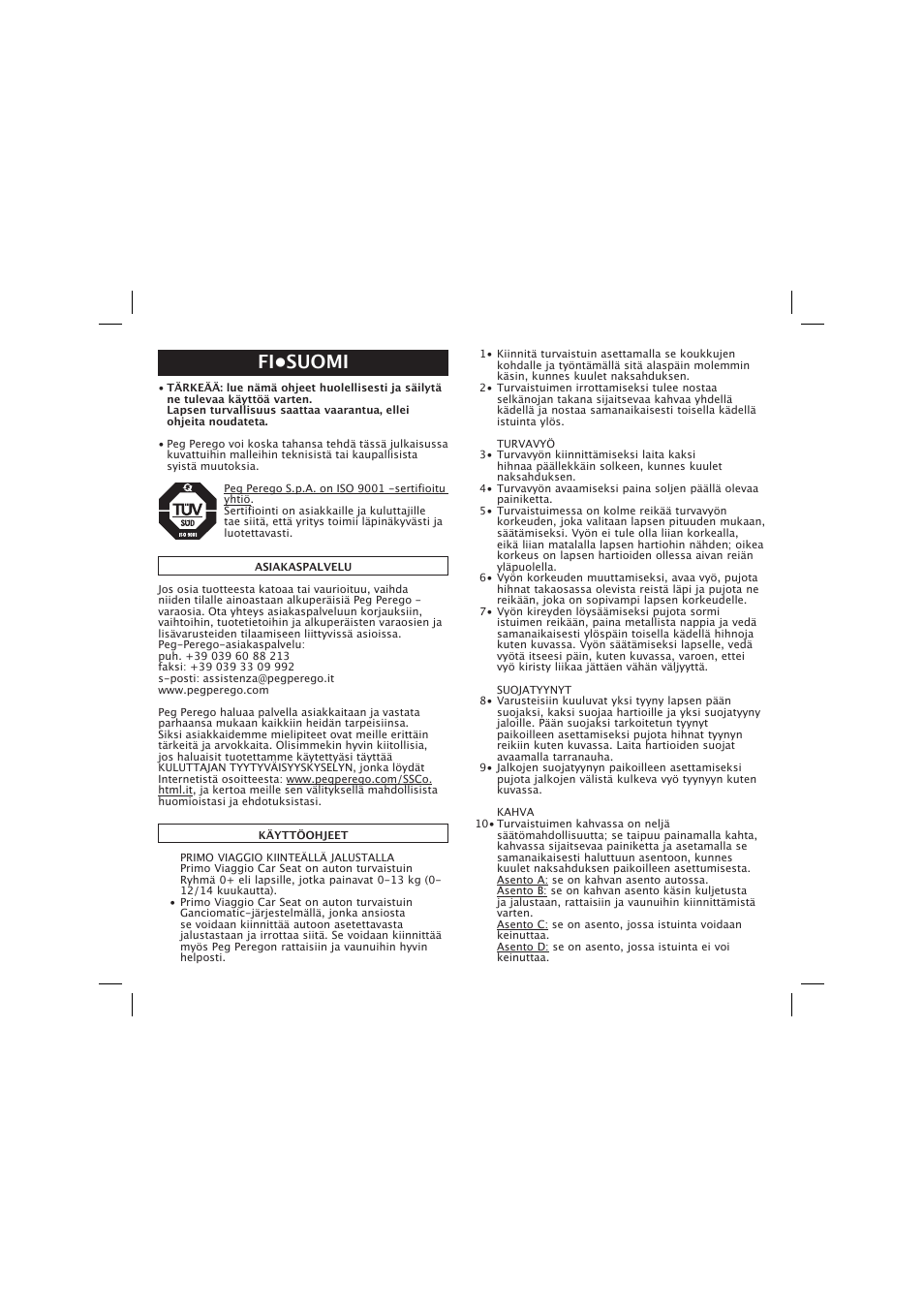 Fi•suomi | Peg-Perego Base Fissa User Manual | Page 38 / 68