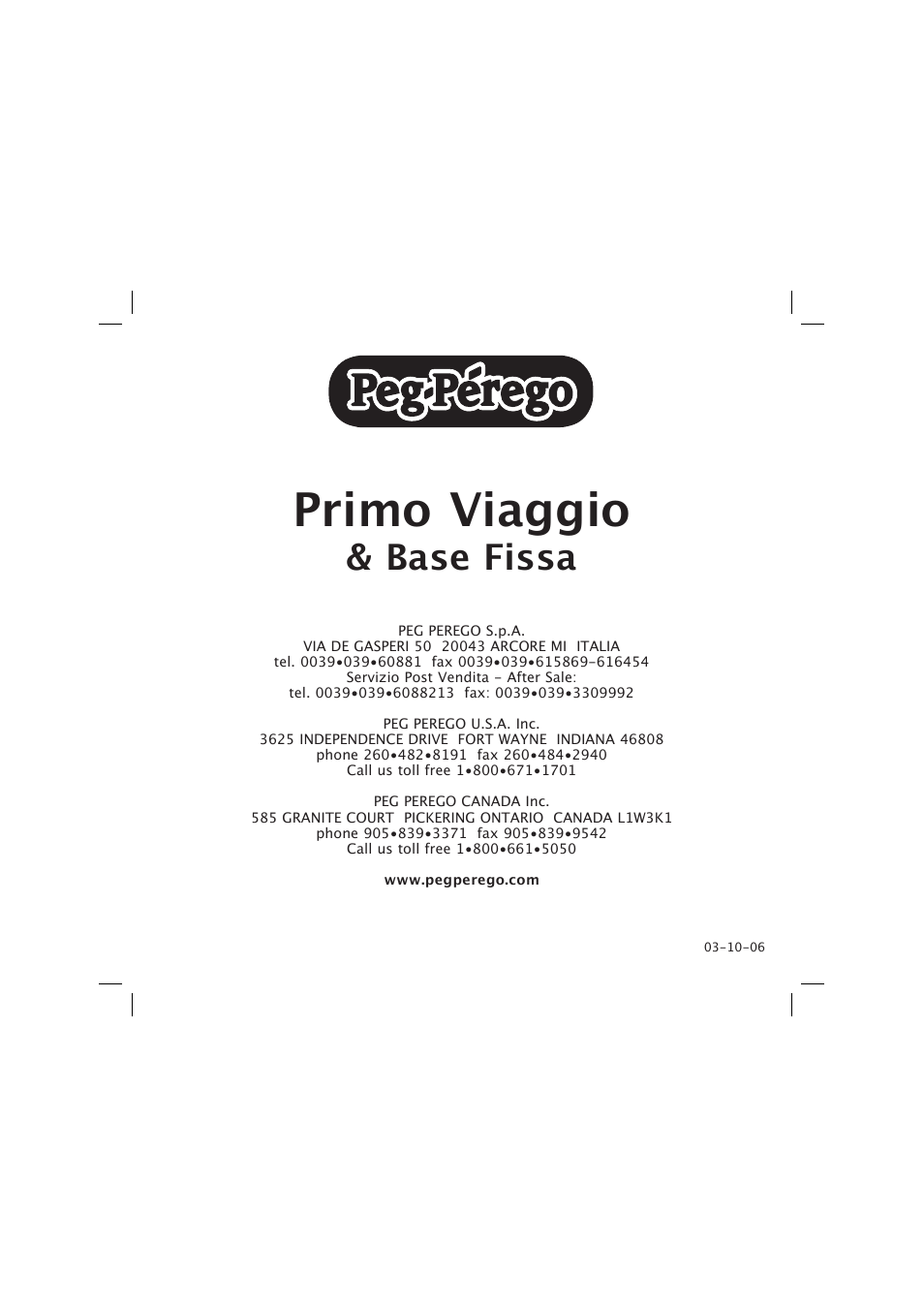 Primo viaggio, Base fissa | Peg-Perego Base Fissa User Manual | Page 68 / 68