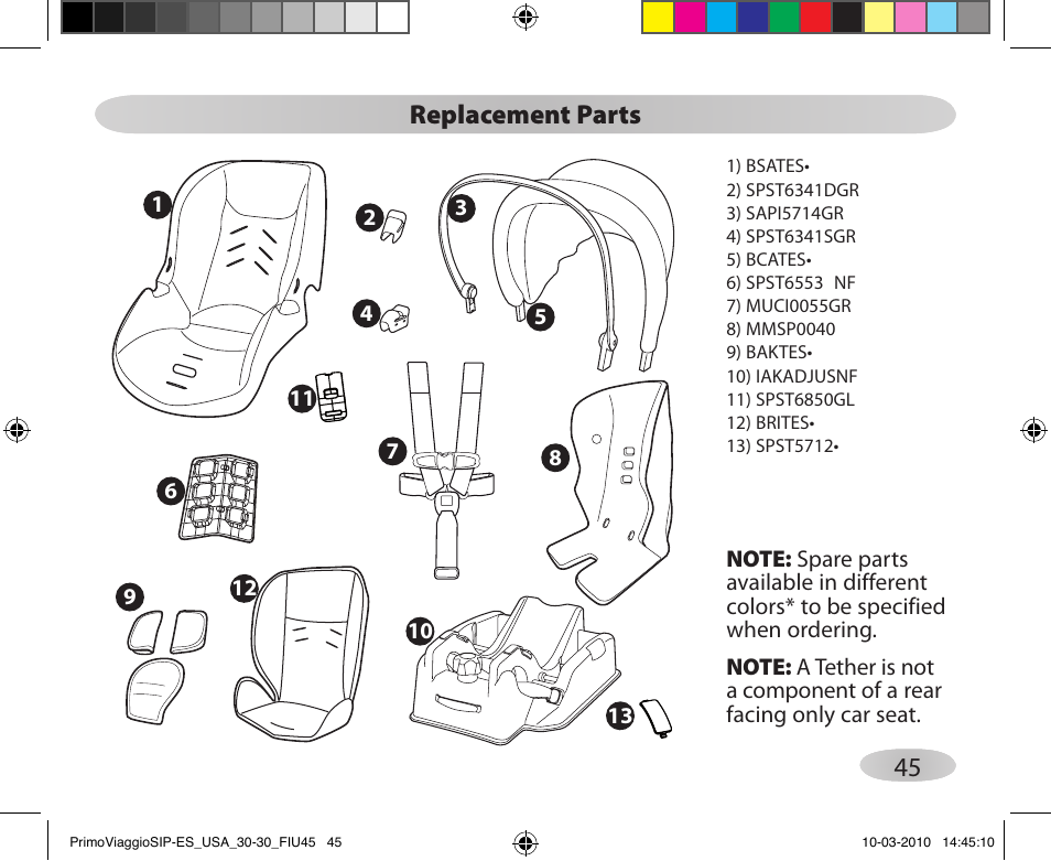 Replacement parts | Peg-Perego PRIMO VIAGGIO SIP ES 30.30 User Manual | Page 45 / 92