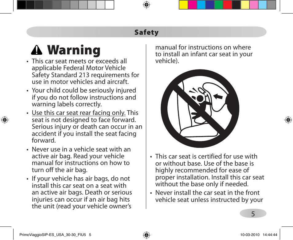 Warning | Peg-Perego PRIMO VIAGGIO SIP ES 30.30 User Manual | Page 5 / 92