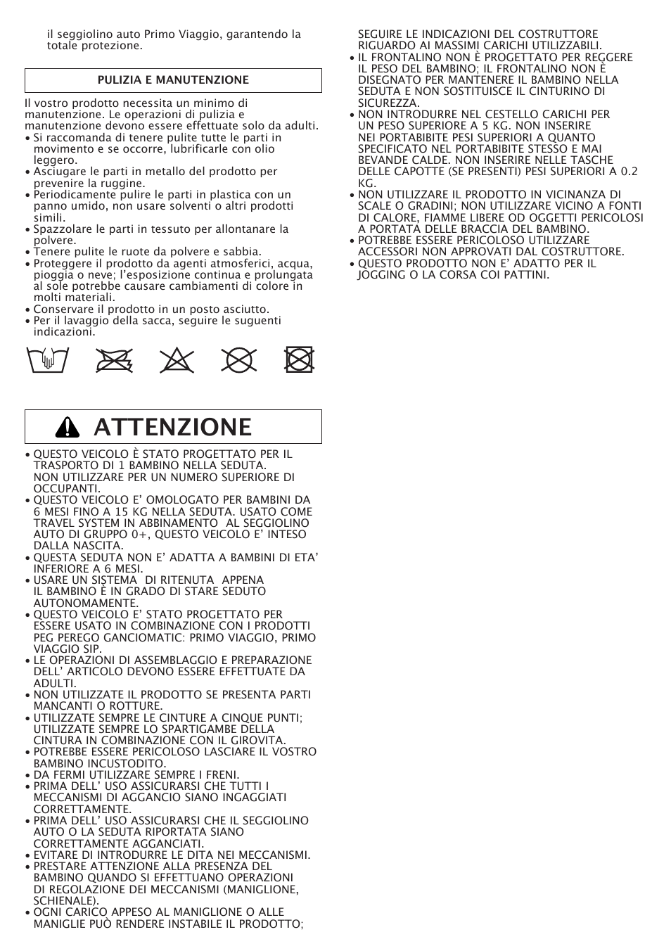 Attenzione | Peg-Perego Aria OH User Manual | Page 12 / 52