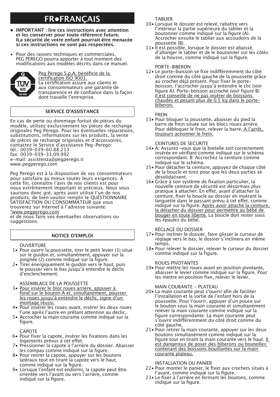 Fr•français | Peg-Perego Aria OH User Manual | Page 15 / 52