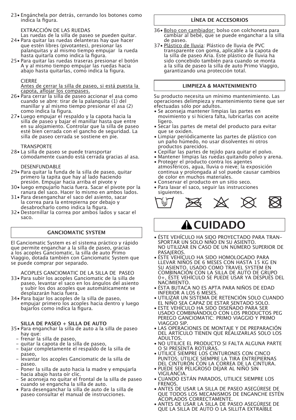Cuidado | Peg-Perego Aria OH User Manual | Page 21 / 52