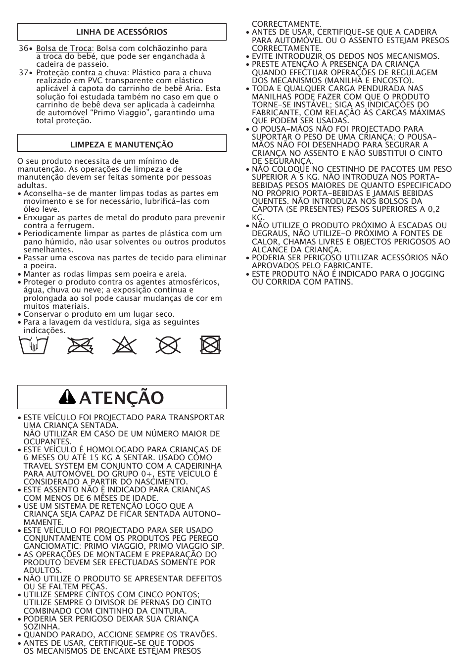 Atenção | Peg-Perego Aria OH User Manual | Page 24 / 52