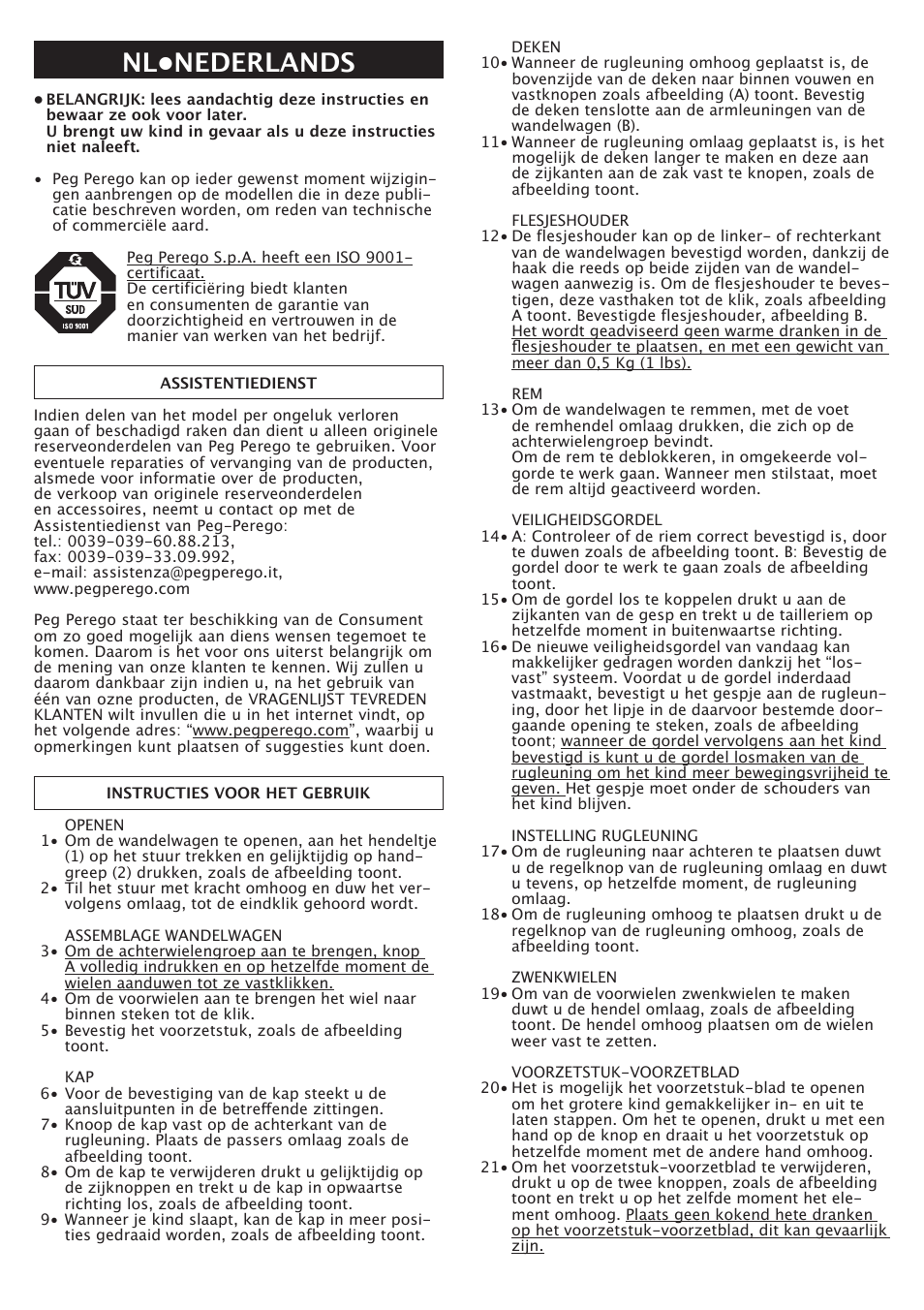 Nl•nederlands | Peg-Perego Aria OH User Manual | Page 25 / 52