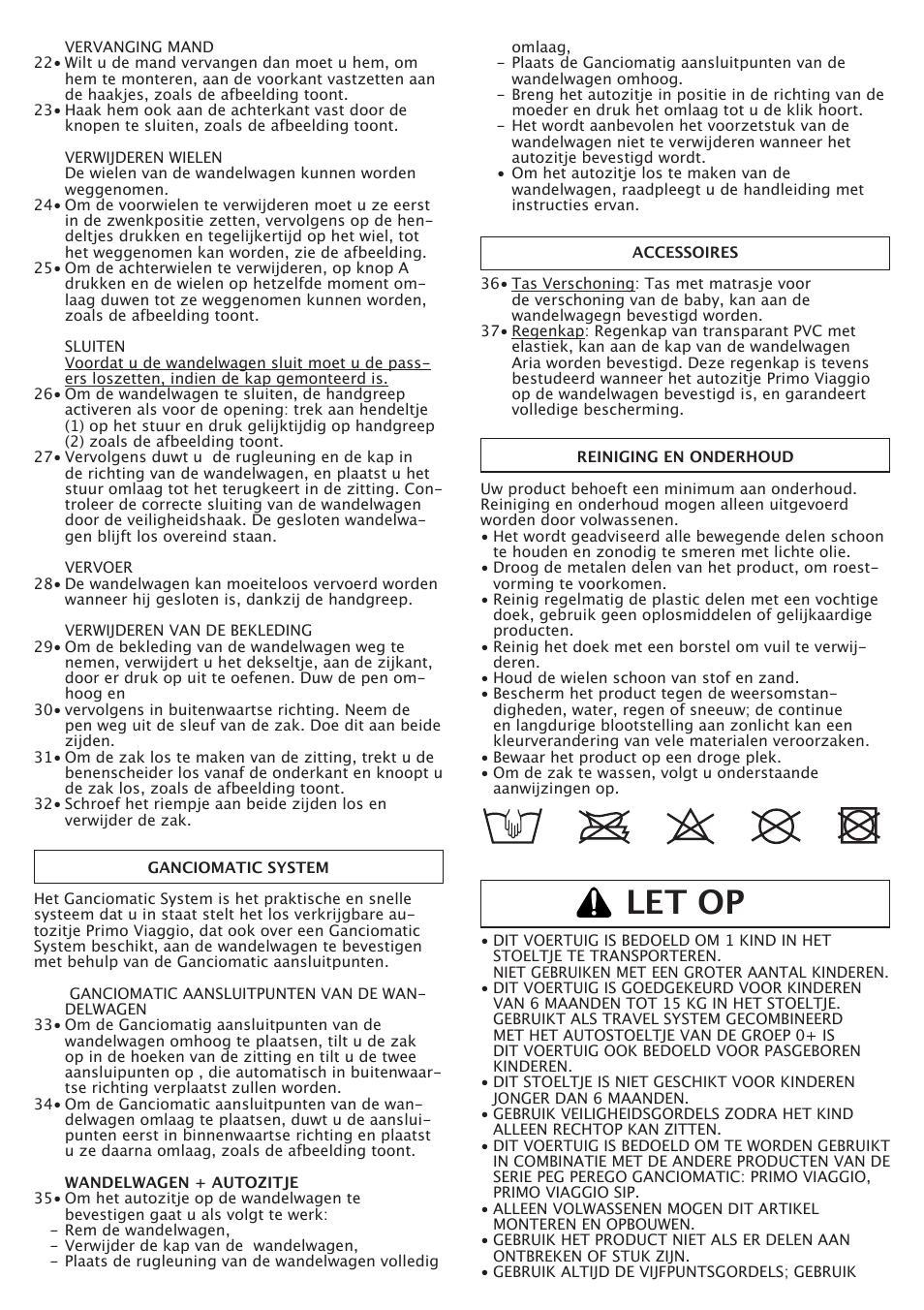 Let op | Peg-Perego Aria OH User Manual | Page 26 / 52