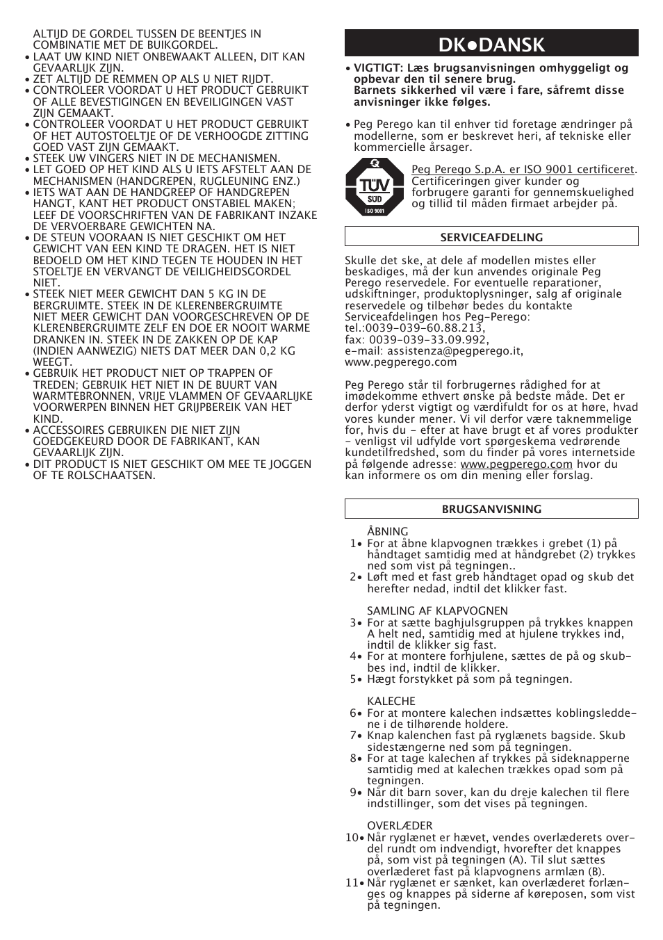 Dk•dansk | Peg-Perego Aria OH User Manual | Page 27 / 52