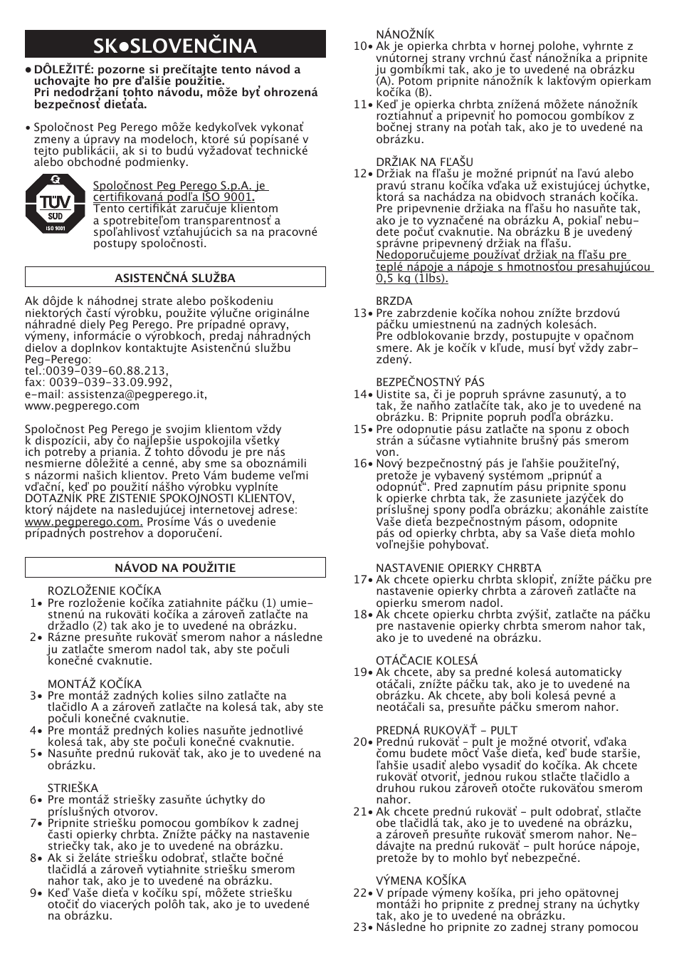 Sk•slovenčina | Peg-Perego Aria OH User Manual | Page 34 / 52