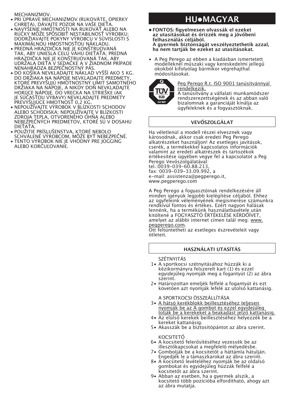 Hu•magyar | Peg-Perego Aria OH User Manual | Page 36 / 52