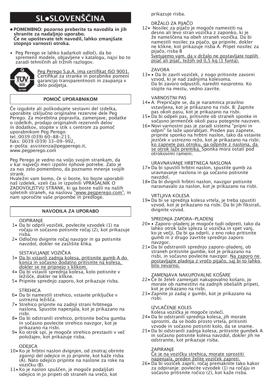 Sl•slovenščina | Peg-Perego Aria OH User Manual | Page 39 / 52