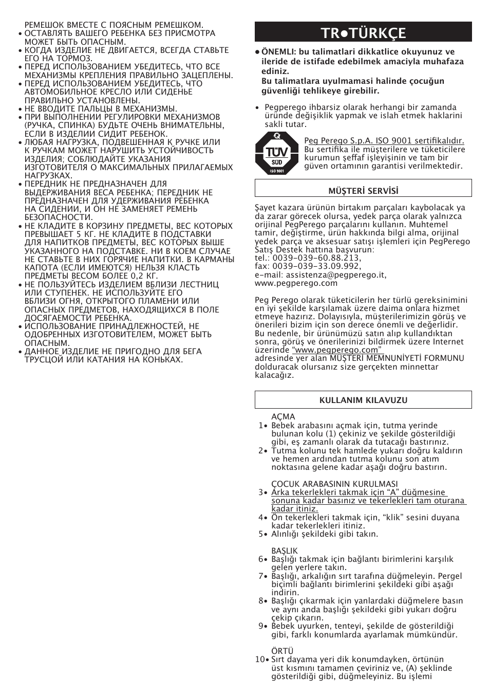 Tr•türkçe | Peg-Perego Aria OH User Manual | Page 43 / 52