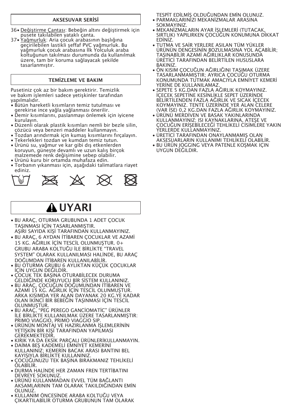 Uyari | Peg-Perego Aria OH User Manual | Page 45 / 52