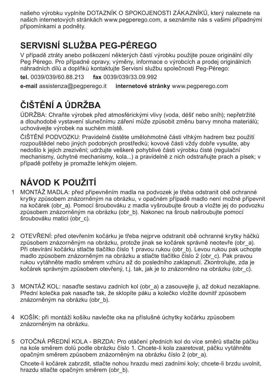 Servisní služba peg-pérego, Čištění a údržba, Návod k použití | Peg-Perego Caravel 22 User Manual | Page 35 / 56