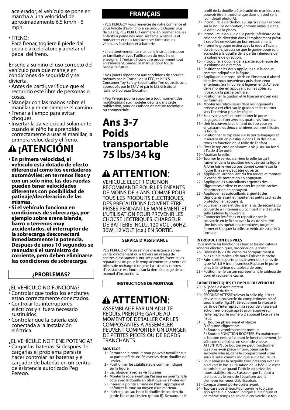 Atención, Attention, Français | Problemas | Peg-Perego IGMC0006US User Manual | Page 13 / 16