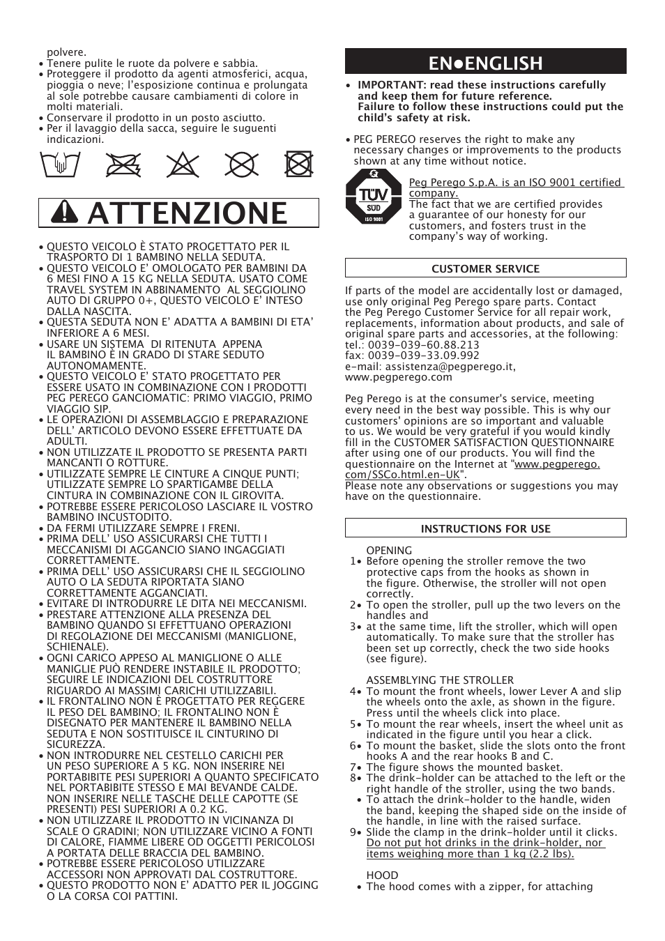 Attenzione, En•english | Peg-Perego Pliko X-Lite User Manual | Page 11 / 48
