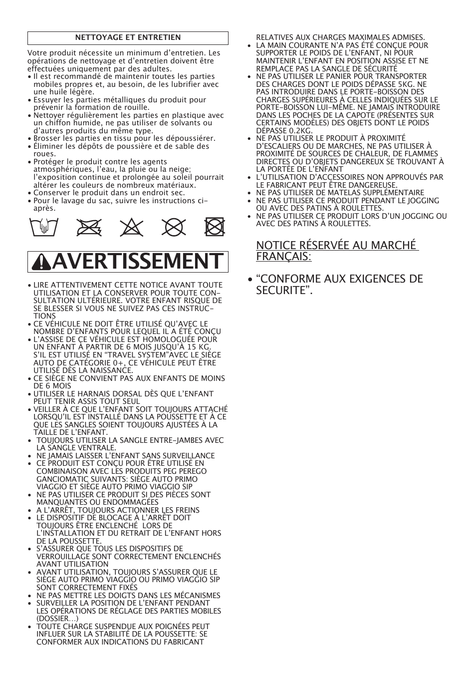 Avertissement | Peg-Perego Pliko X-Lite User Manual | Page 15 / 48