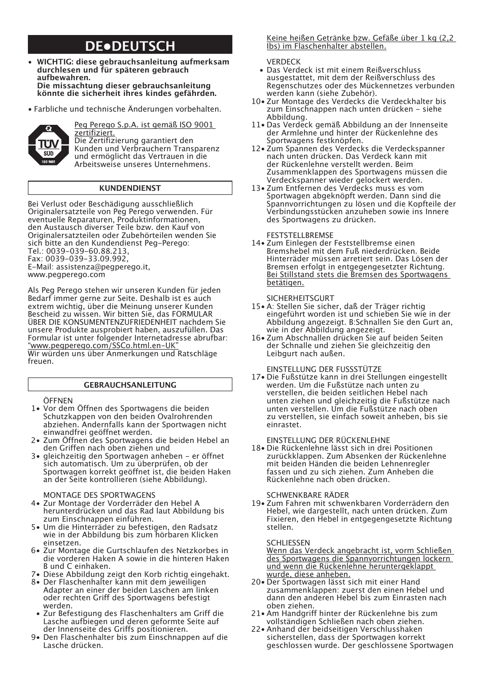 De•deutsch | Peg-Perego Pliko X-Lite User Manual | Page 16 / 48