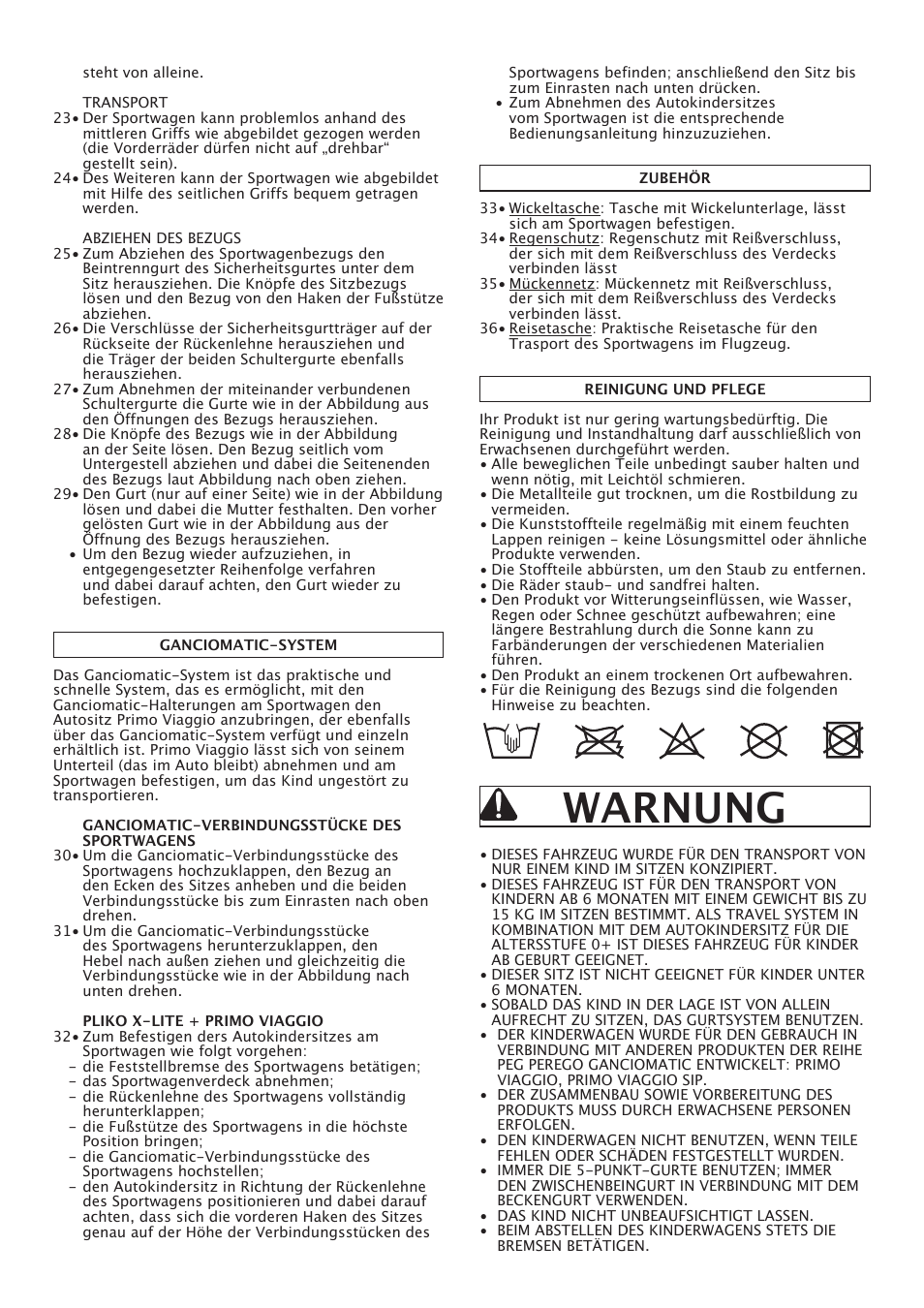 Warnung | Peg-Perego Pliko X-Lite User Manual | Page 17 / 48