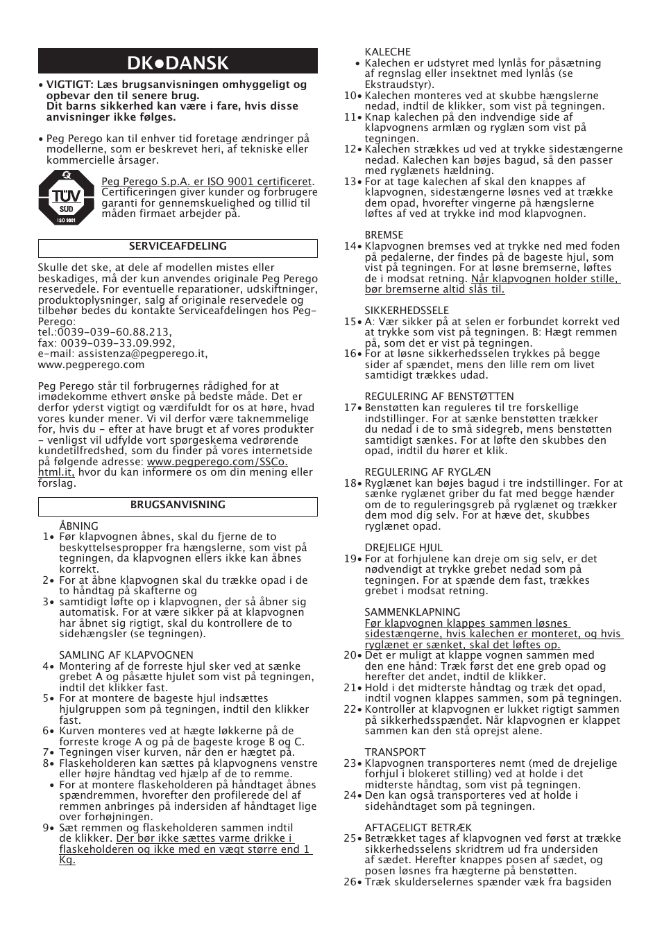 Dk•dansk | Peg-Perego Pliko X-Lite User Manual | Page 26 / 48