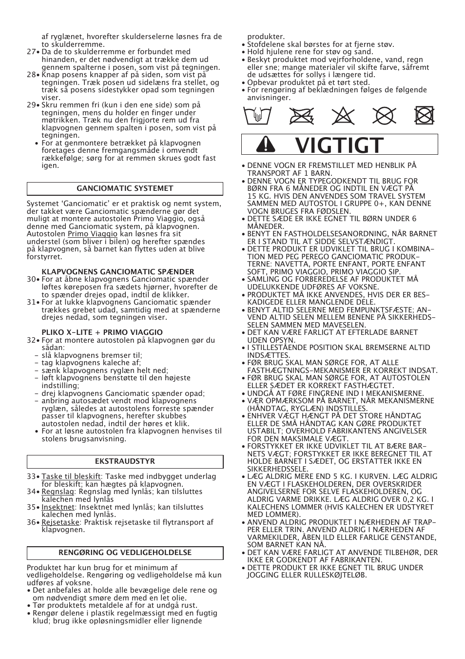 Vigtigt | Peg-Perego Pliko X-Lite User Manual | Page 27 / 48