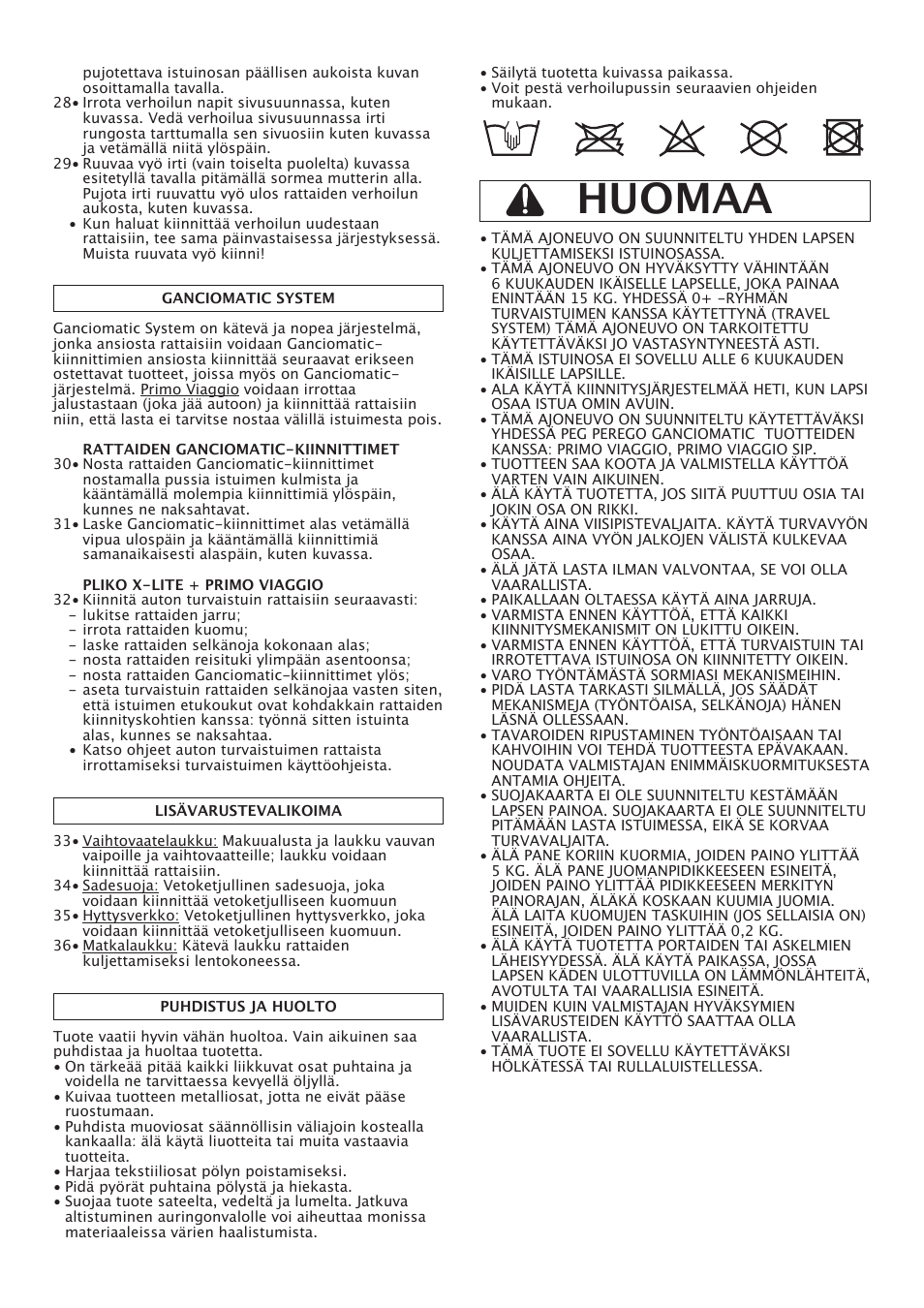 Huomaa | Peg-Perego Pliko X-Lite User Manual | Page 29 / 48