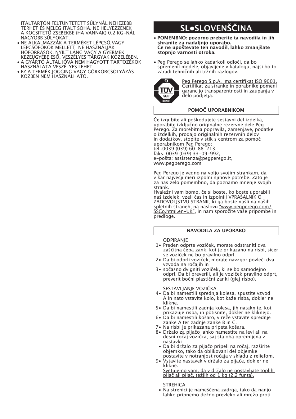 Sl•slovenščina | Peg-Perego Pliko X-Lite User Manual | Page 37 / 48